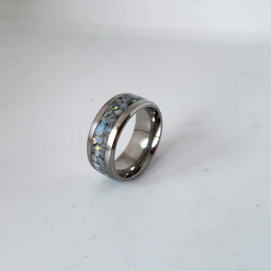 Chalcedony & Opal Glow Matrix Ring with Steel Core, Size ( L )