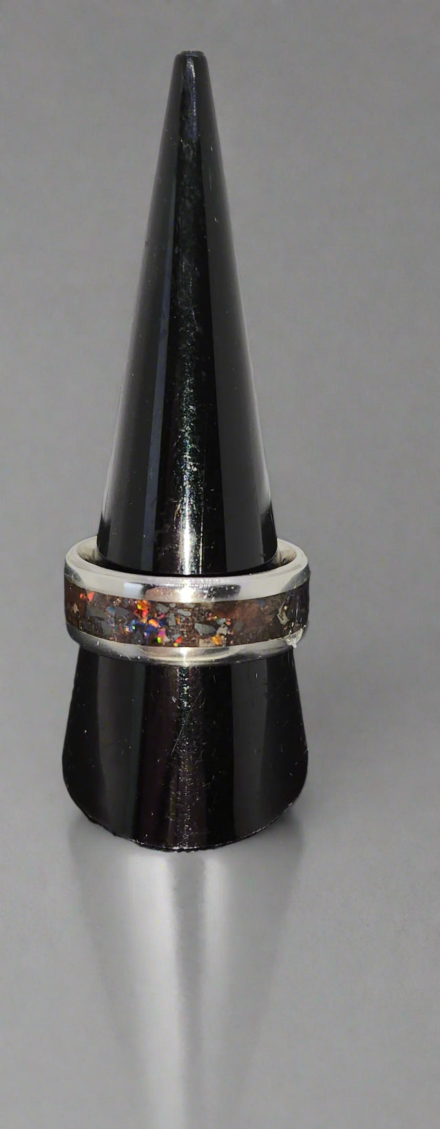 Haematite & Opal Ring with Steel Core, Size ( L )