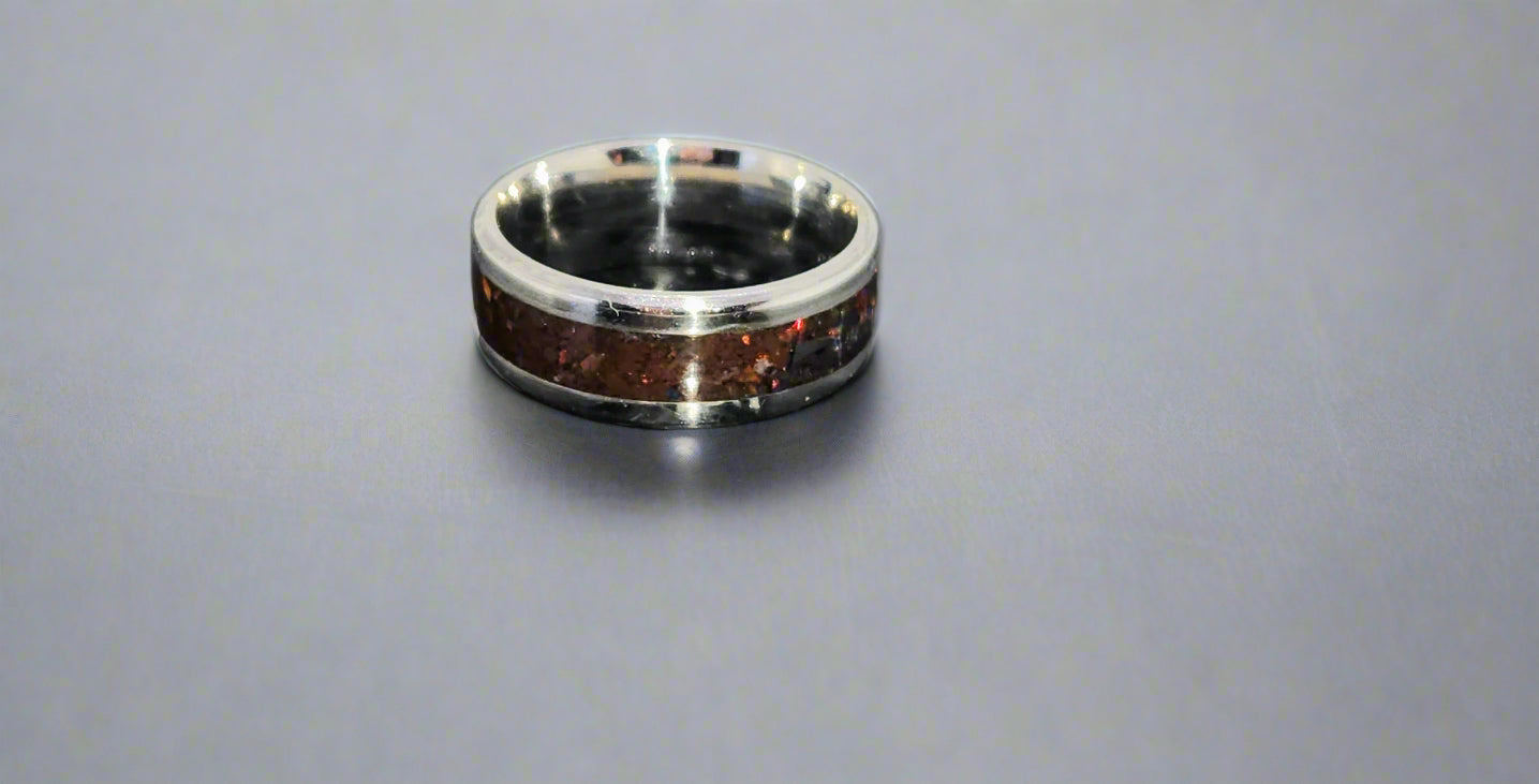 Haematite & Opal Ring with Steel Core, Size ( L )