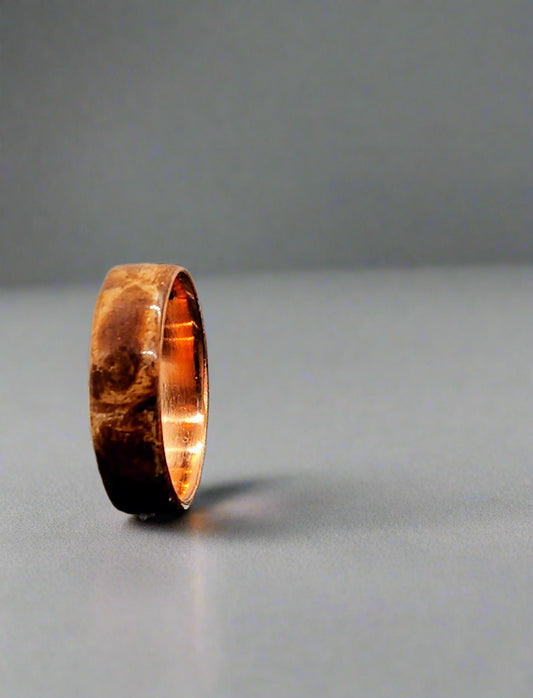 Dark Bentwood Ring on Copper Core, Size ( R )