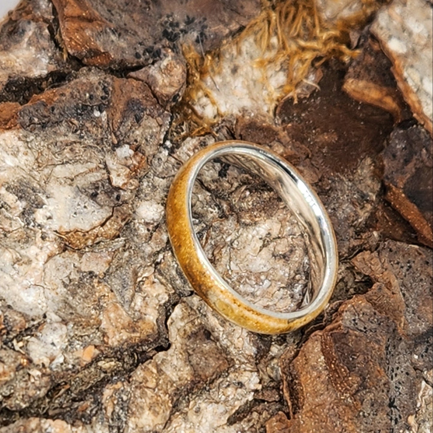 Handmade Bentwood Ring Silver Core Size L½ | Artisan Wood & Metal Ring UK