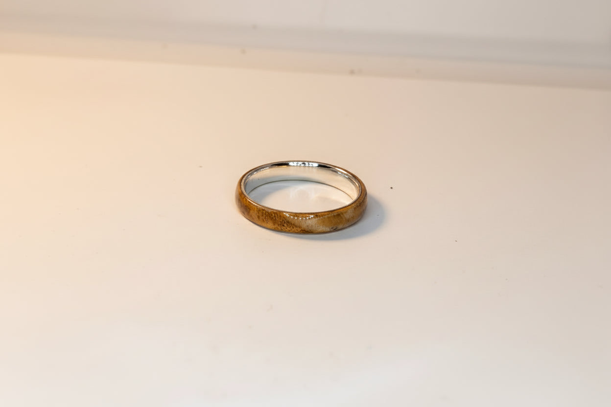 Handmade Bentwood Ring Silver Core Size L½ | Artisan Wood & Metal Ring UK